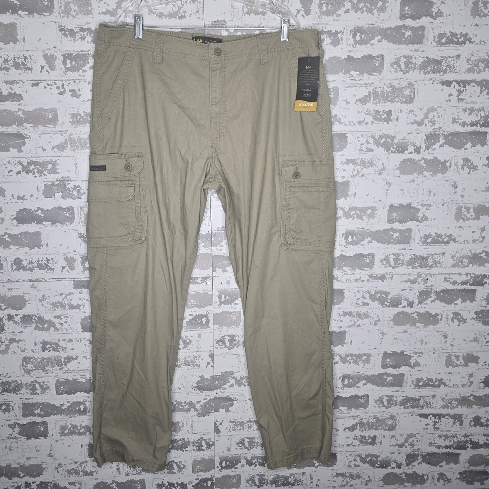 New Lee Cargo Pants Mens 40x32 Relaxed Fit Straight Leg Khaki Ripstop Stretch